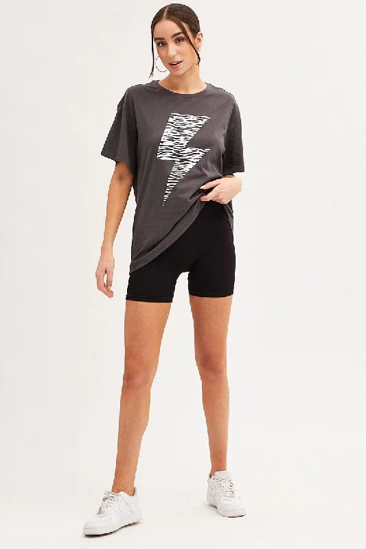 Black Zebra T Shirt Crew Neck Oversized Cotton