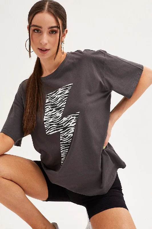 Black Zebra T Shirt Crew Neck Oversized Cotton