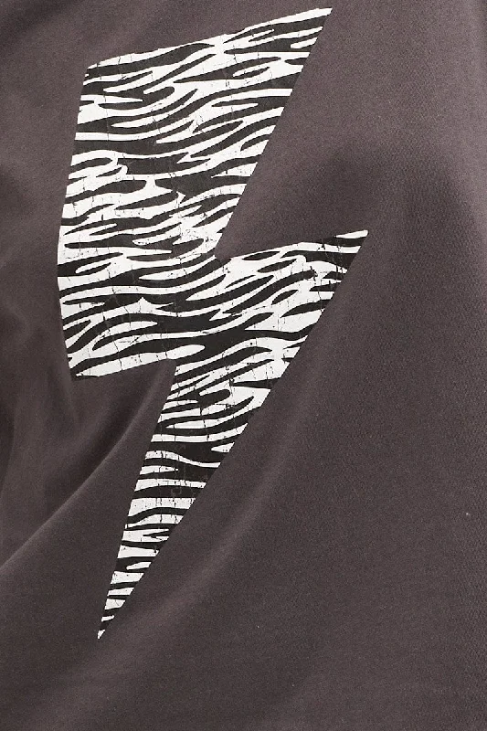 Black Zebra T Shirt Crew Neck Oversized Cotton