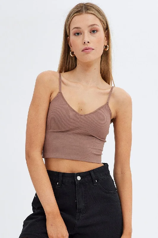 Brown Crop Singlet Top Seamless