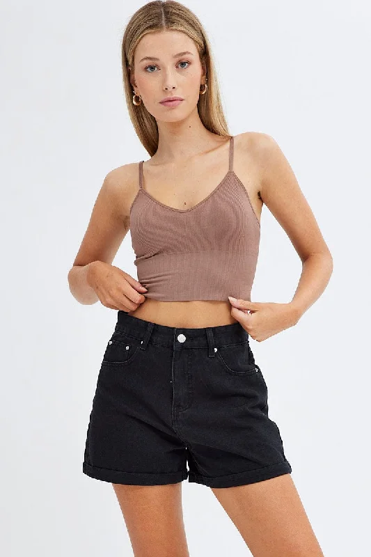 Brown Crop Singlet Top Seamless