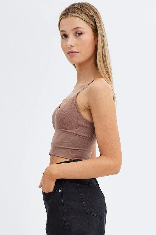 Brown Crop Singlet Top Seamless