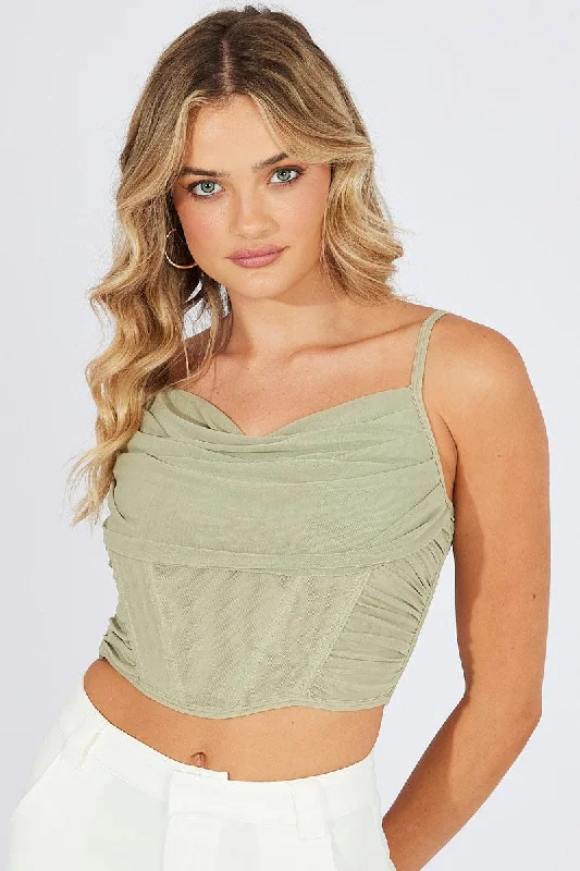 Green Corset Top Crop