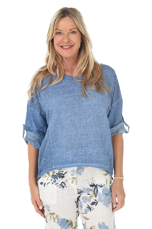 Roll-Tab Linen Blouse