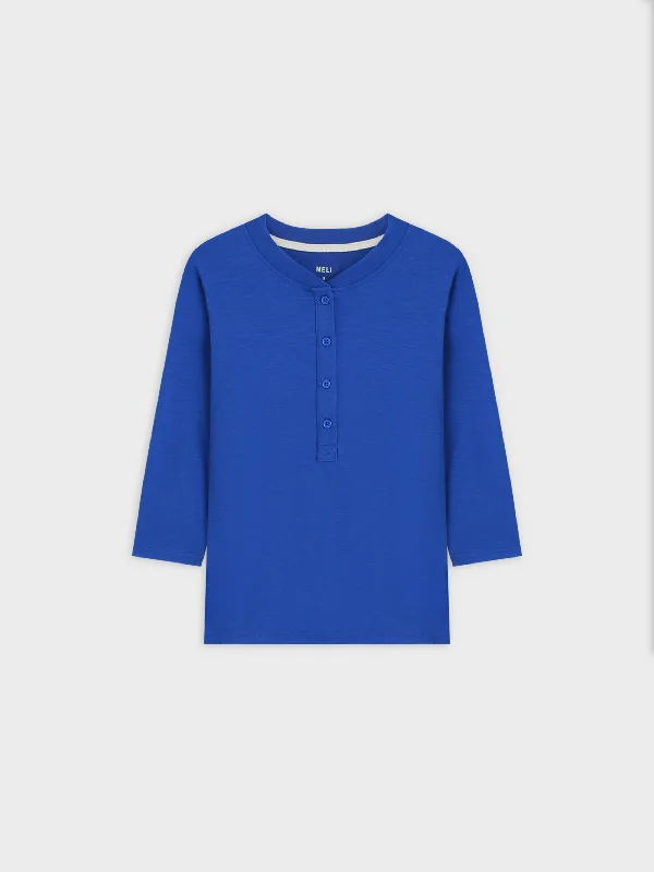 4 BUTTON HENLEY TEE-COBALT BLUE