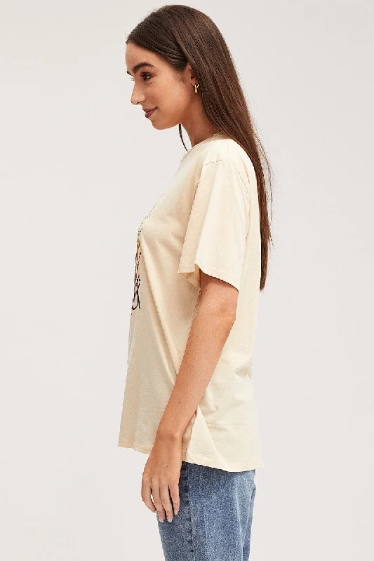 Beige Graphic T Shirt Boyfriend