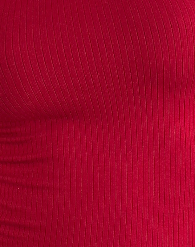 Binlo Extra Long Sleeve Top in Adrenaline Red Rib