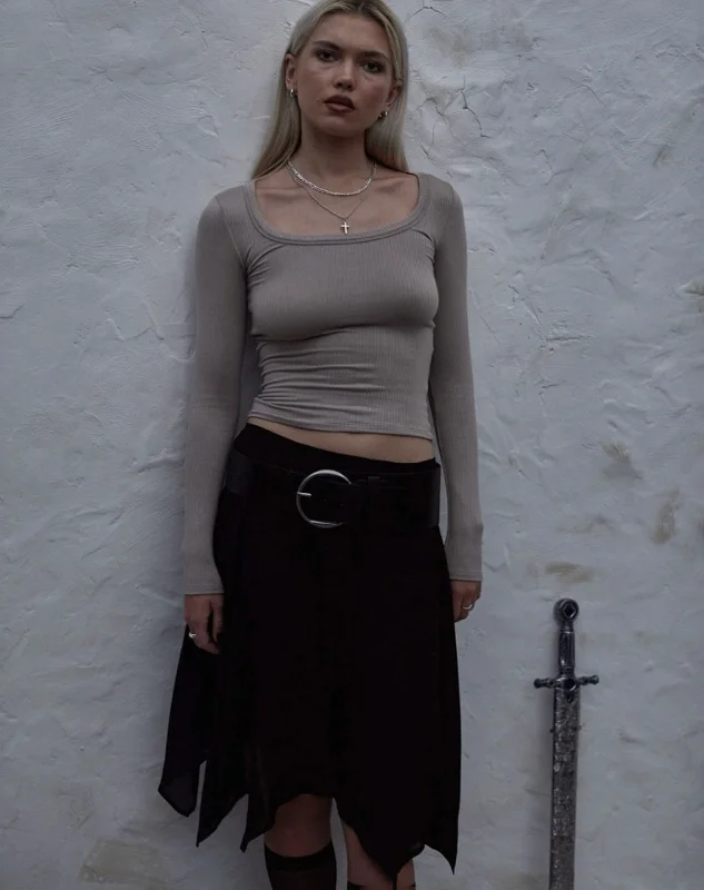 Binlo Extra Long Sleeve Top in London Fog