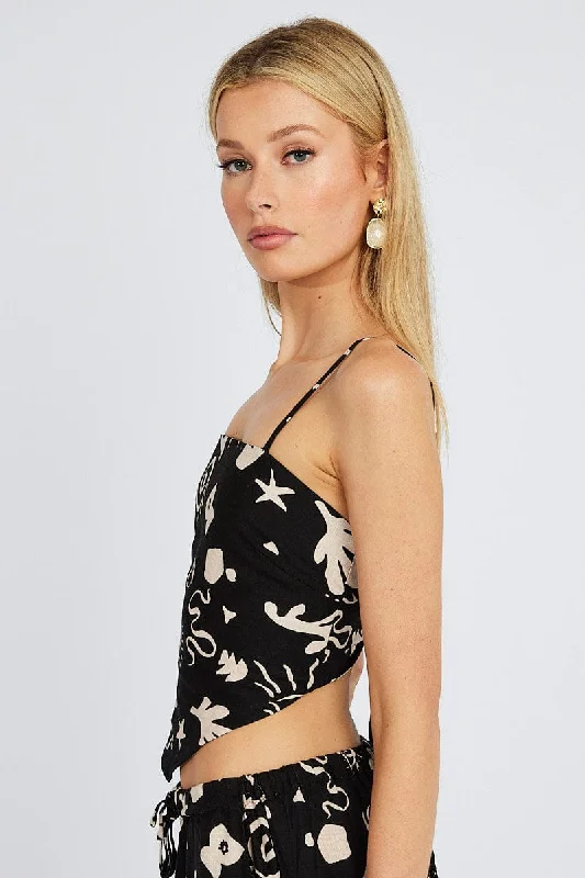 Black Abstract Scarf Cami Top Singlet