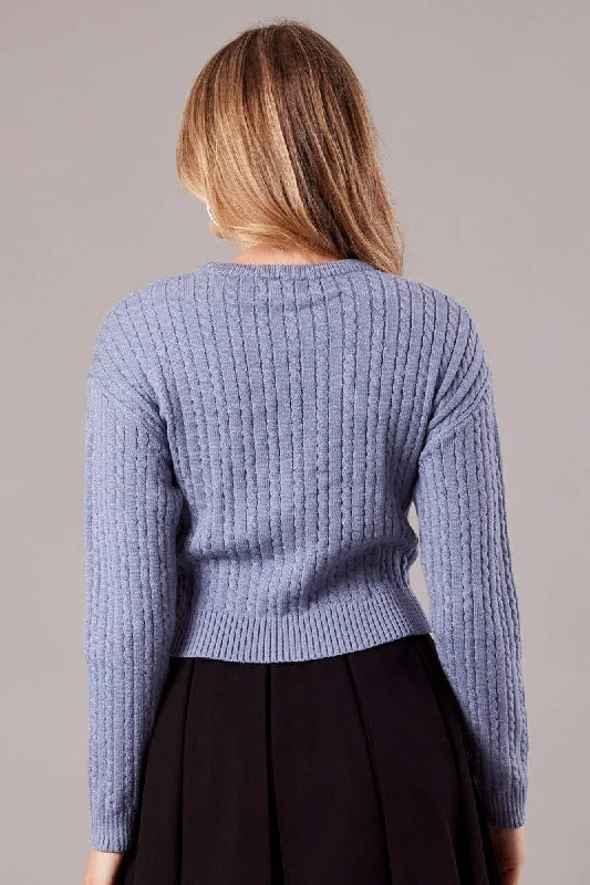 Blue Cable Knit Top Long Sleeve