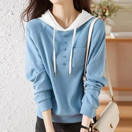 Blue Casual Shift Buttoned Sweatshirt