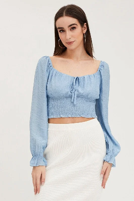 Blue Crop Top Long Sleeve