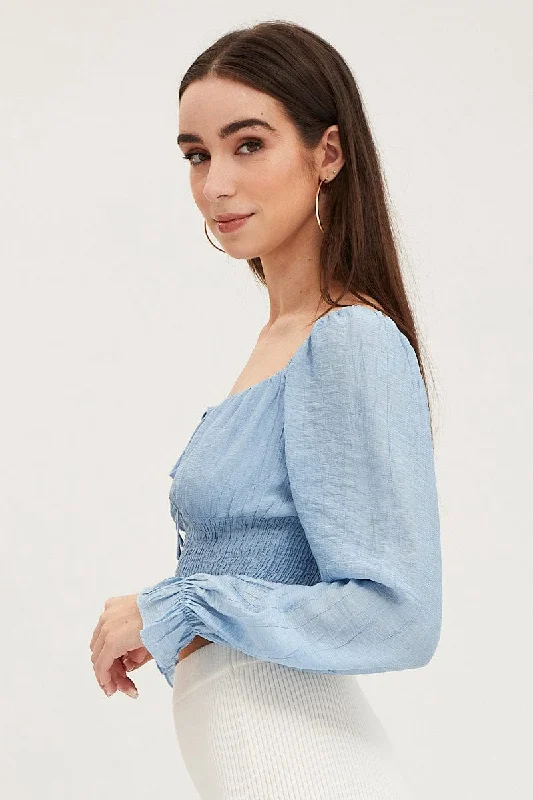 Blue Crop Top Long Sleeve