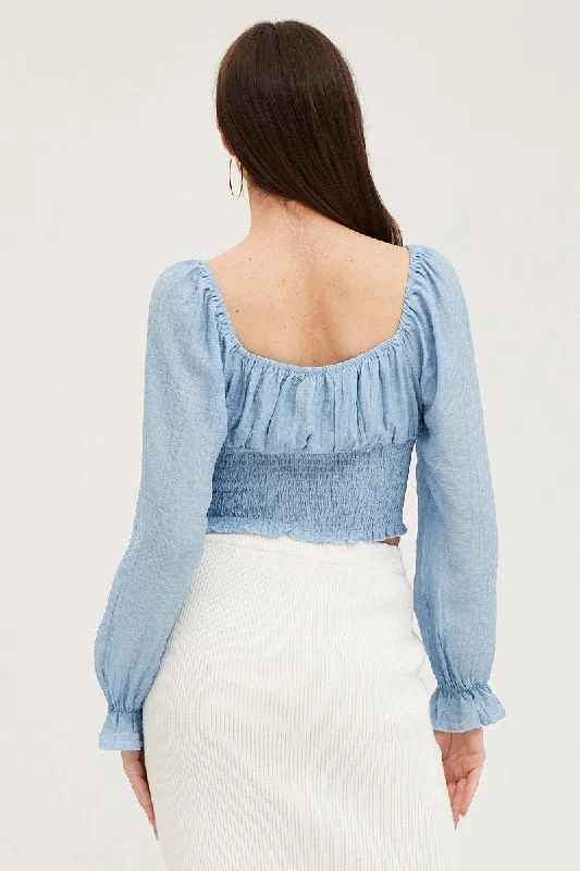 Blue Crop Top Long Sleeve