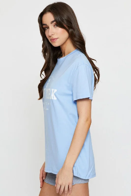 Blue Graphic T Shirt Short Sleeve