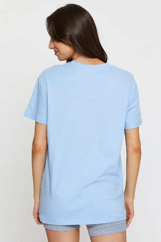 Blue Graphic T Shirt Short Sleeve