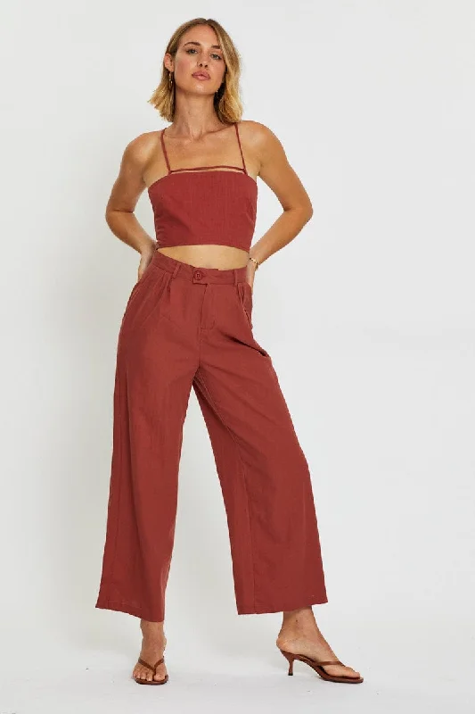 Brown Crop Top Linen Blend