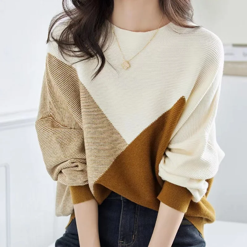 Camel Knitted Shift Long Sleeve Sweater