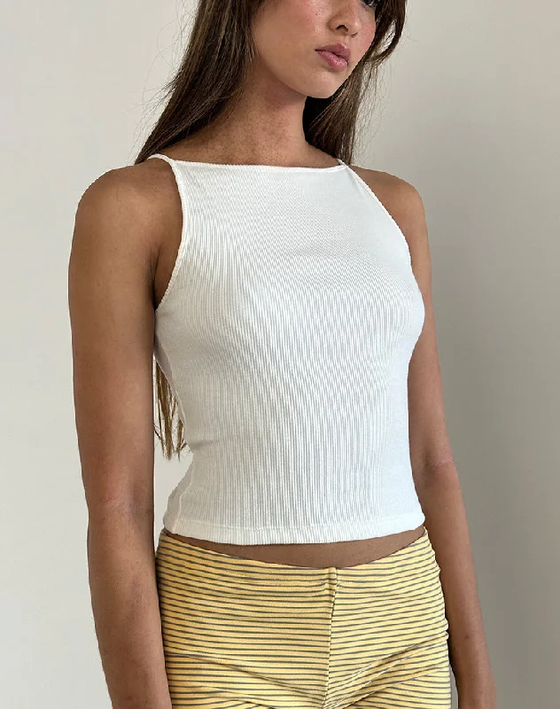 Dudley Ribbed Vest Top in Off White