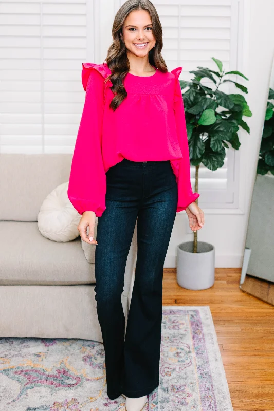 Feeling Important Fuchsia Pink Ruffled Blouse