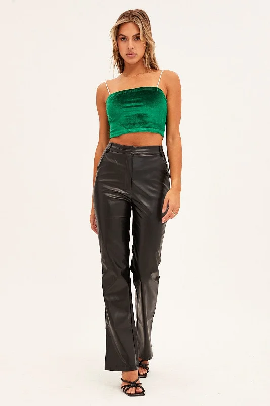 Green Velour Singlet Lounge Crop Top