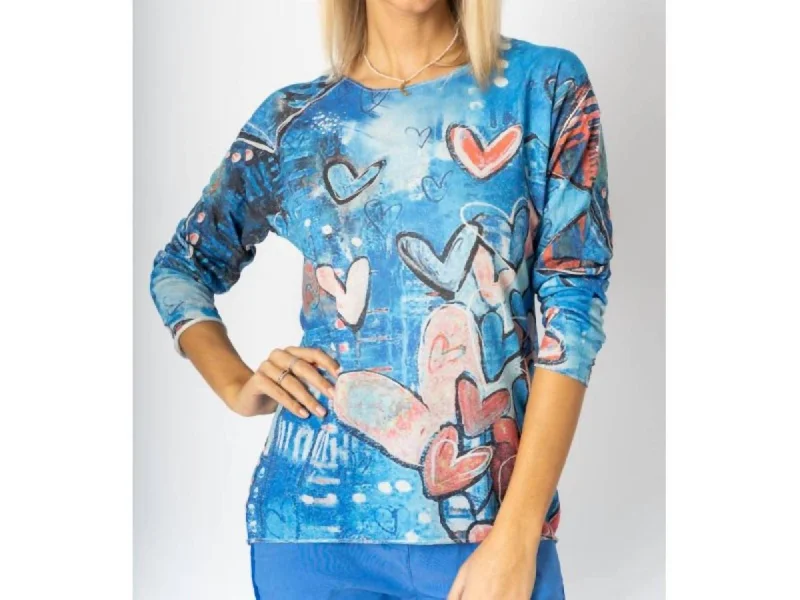 Heart Abstract Print Top In Blue