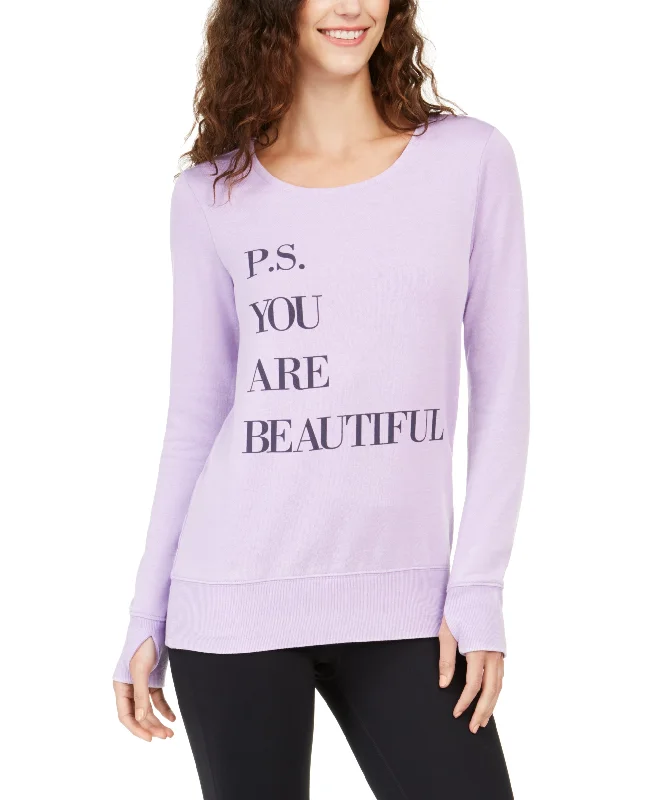 Ideology Women's You're Beautiful Thumb-Hole Fleece Top, Purple, S