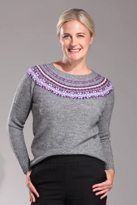 Round neck Fairisle yoke Jersey | Purple Charcoal | 6976ZZ