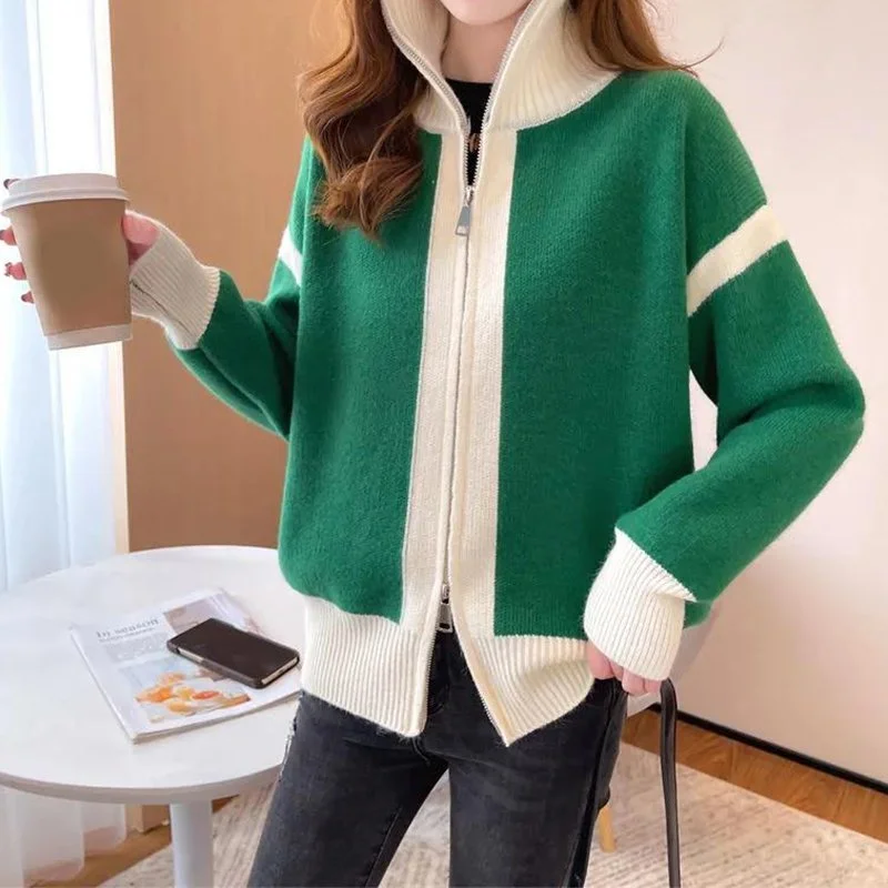 Knitted Long Sleeve Zipper Casual Sweater