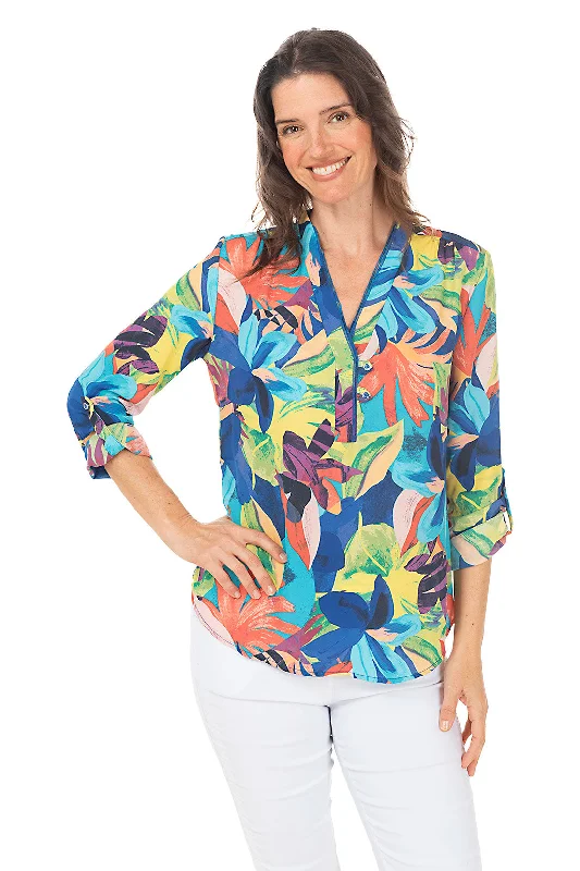 Rio Button-Tab Crepe Blouse