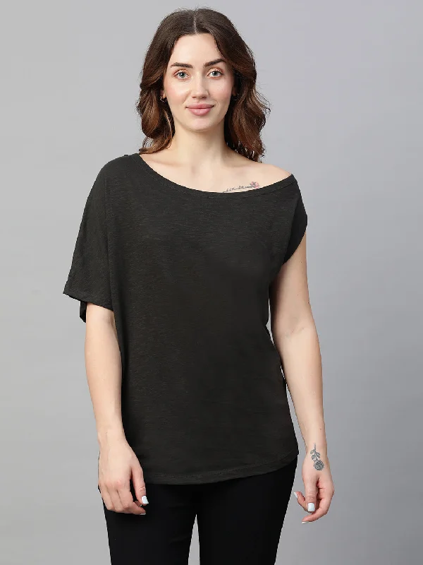 Women's Grey Cotton Regular Fit Tshirts