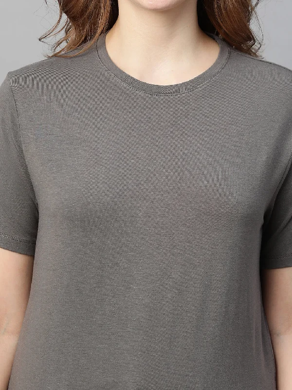 Women's Grey Cotton Bamboo Elastane Regular Fit Tshirt