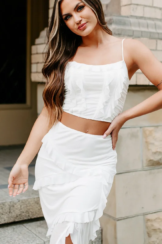 Late To The Party Ruffled Crop Top (White)