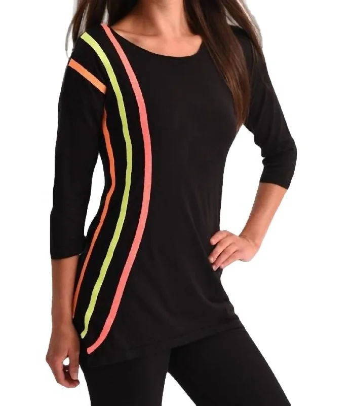 Neon Stripe Tunic Top In Black Multi