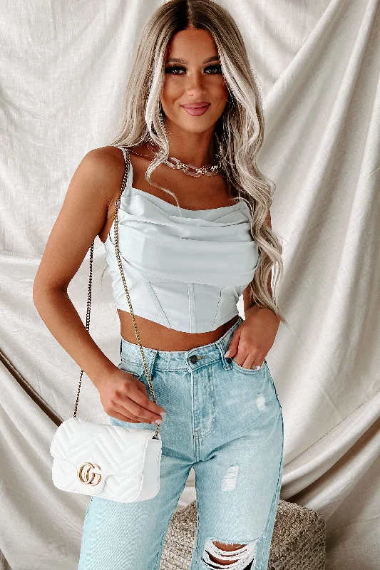 Party Till Dawn Draped Corset Crop Top (Silver)