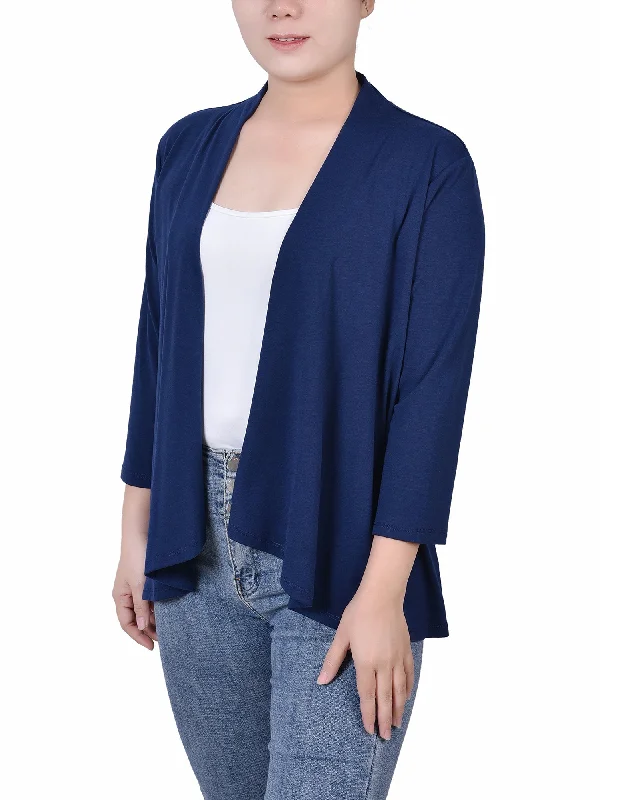 Petite Solid 3/4 Sleeve Cardigan