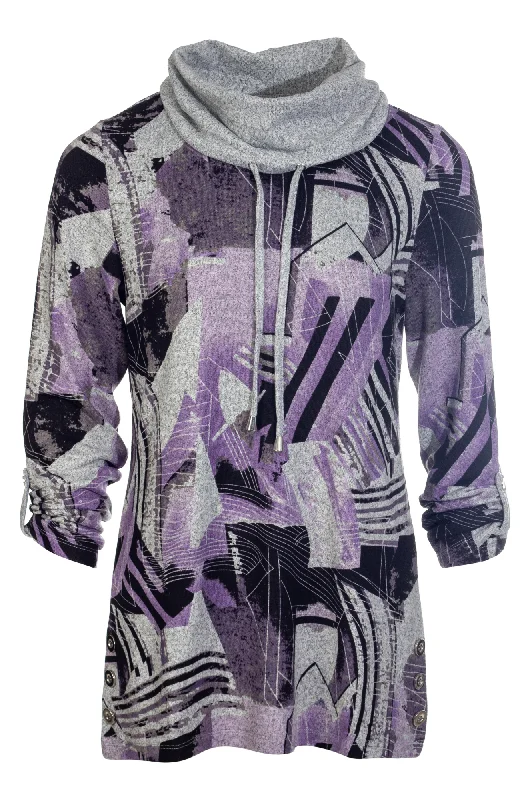 Cowl neck Warm Touch Tunic | Lilac Charcoal Geo | 7913ZZ