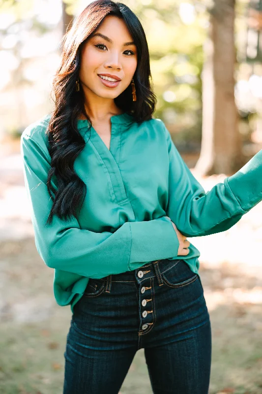 Remind Me Later Emerald Green Satin Blouse