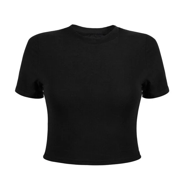 FashionSierra - Slim Long Sleeve Cropped Navel Black T-Shirt