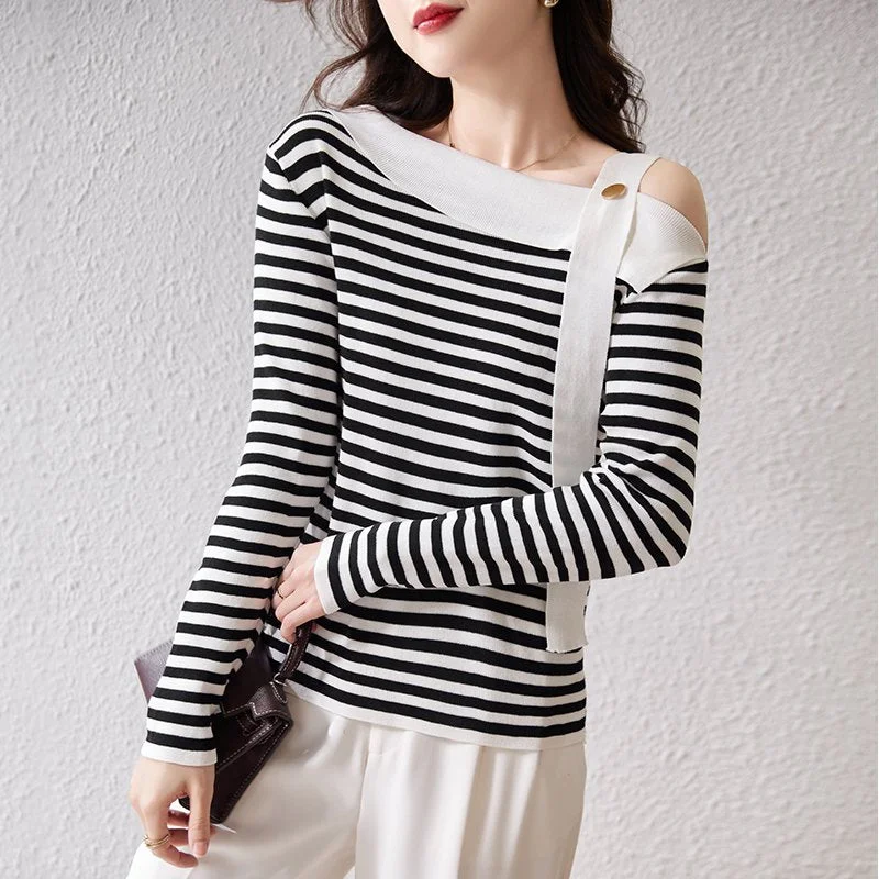 Shift Long Sleeve Knitted Striped Shirts & Tops