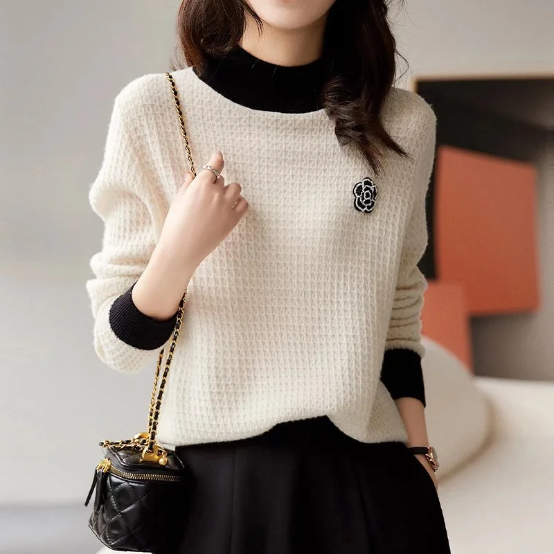 Shift Paneled Knitted Long Sleeve Sweater