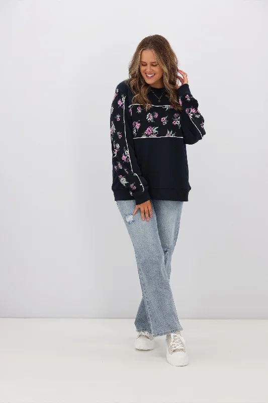 Shine On Label Keira Floral Spliced Crew