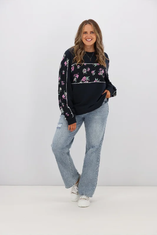 Shine On Label Keira Floral Spliced Crew