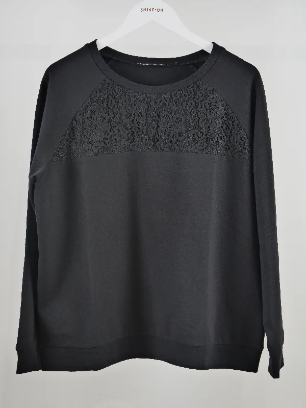 Shine On Label Richie Corded lace Yoke Sweatshirt Black