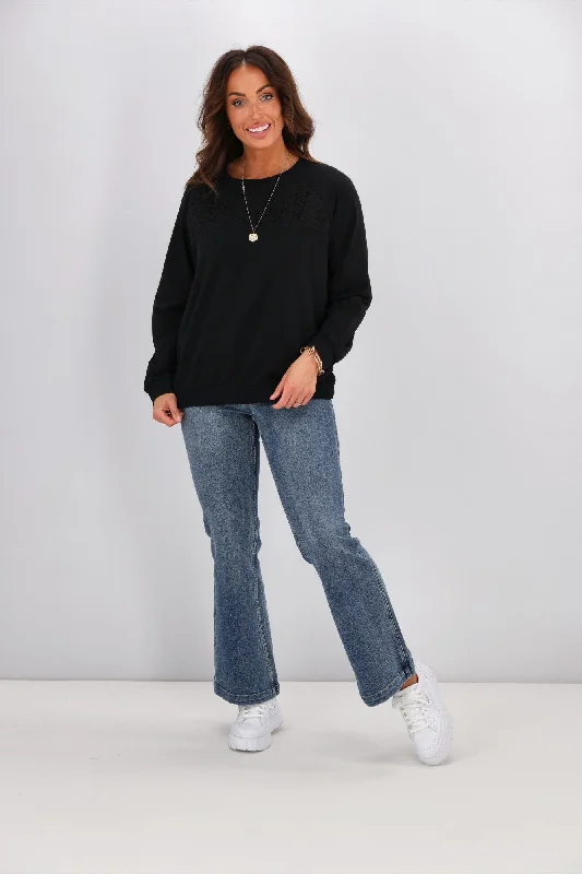 Shine On Label Richie Corded lace Yoke Sweatshirt Black