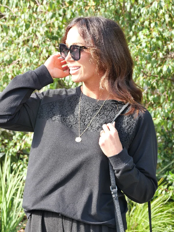 Shine On Label Richie Corded lace Yoke Sweatshirt Black