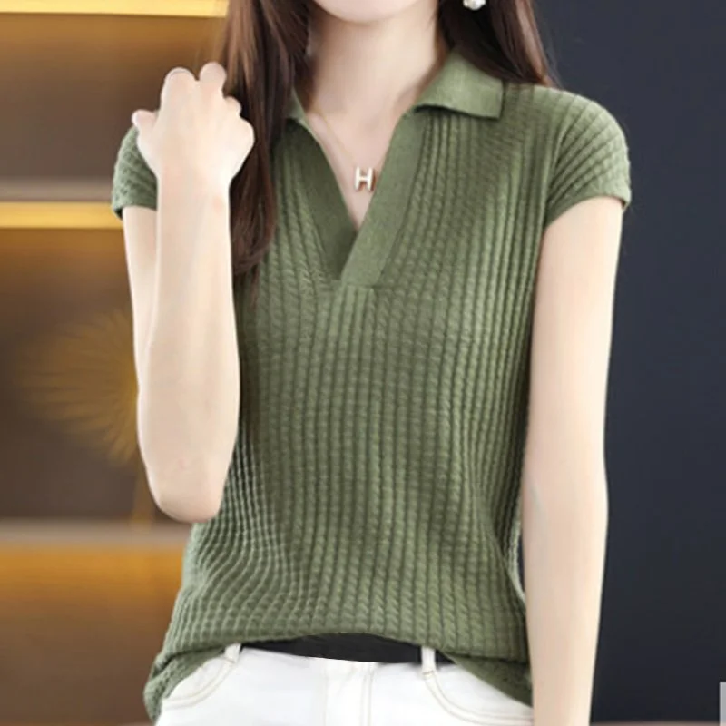 Short Sleeve Knitted Casual Shirts & Tops