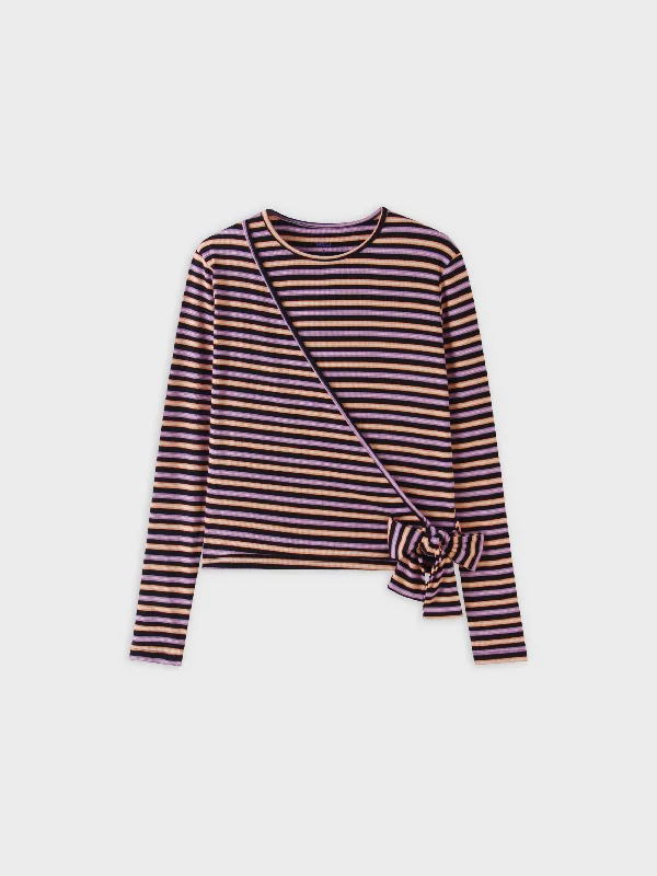 Striped Wrap Tee-Orange/Purple/Black