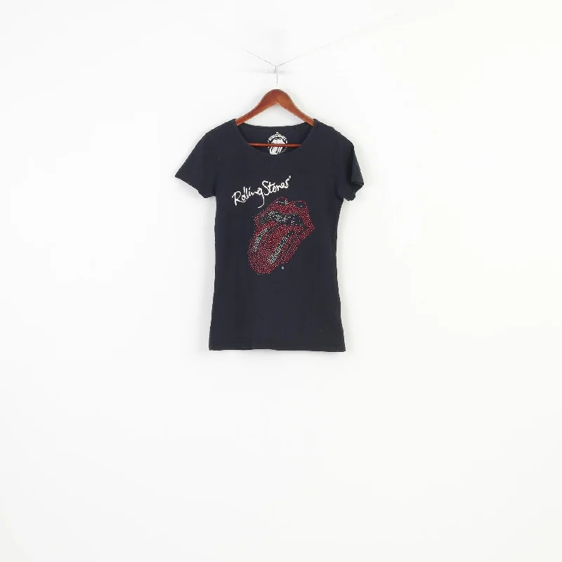 The Rolling Stones Women 170 S Shirt Black Mouth Graphic Cotton Fit Vintage Fif'ty Years Top