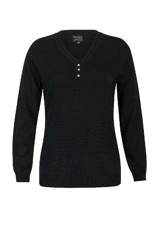 Touch of Wool V Neck Jumper | BLACK | 6345ZR